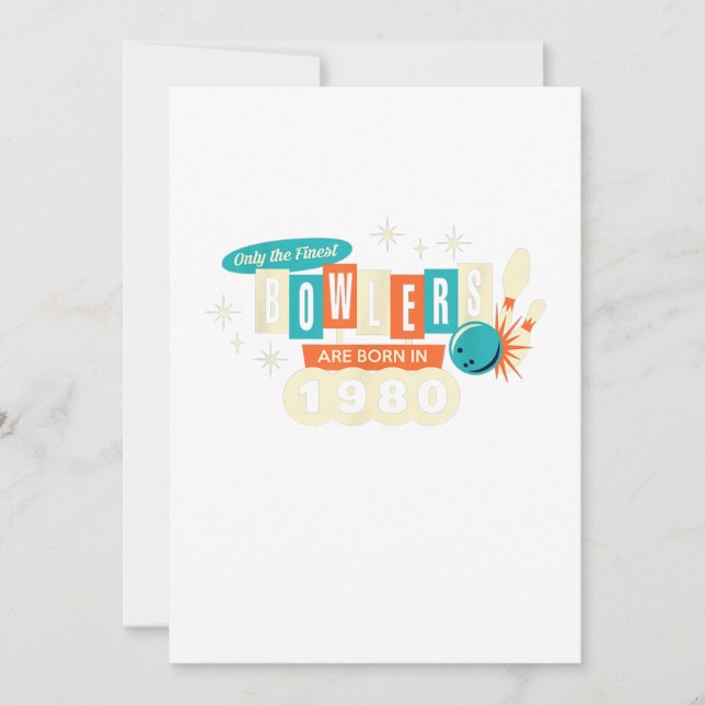Convite 40º Aniversário Bowler Bowling Divertido 1980 Vint (Frente)