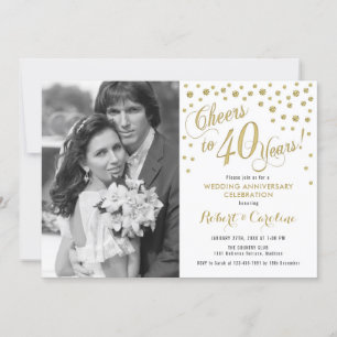 Convite 40º Aniversário com Foto - Dourado Branco