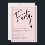Convite 40º aniversário, cor-de-rosa, mínimo,<br><div class="desc">Aniversário de 40 anos moderno convite em cor-de-rosa pincelado com escrita/tipografia preta. Itens correspondentes e intervalo de partes também disponíveis. Use o botão de mensagem me abaixo para obter ajuda sobre outras solicitações especiais e personalizações. © Zoe Chapman Design</div>