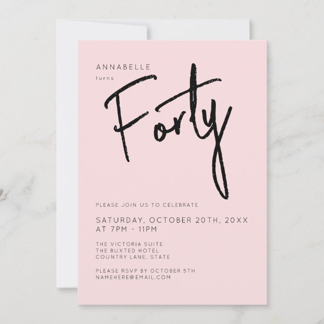 Convite 40º aniversário, cor-de-rosa, mínimo, (Frente)