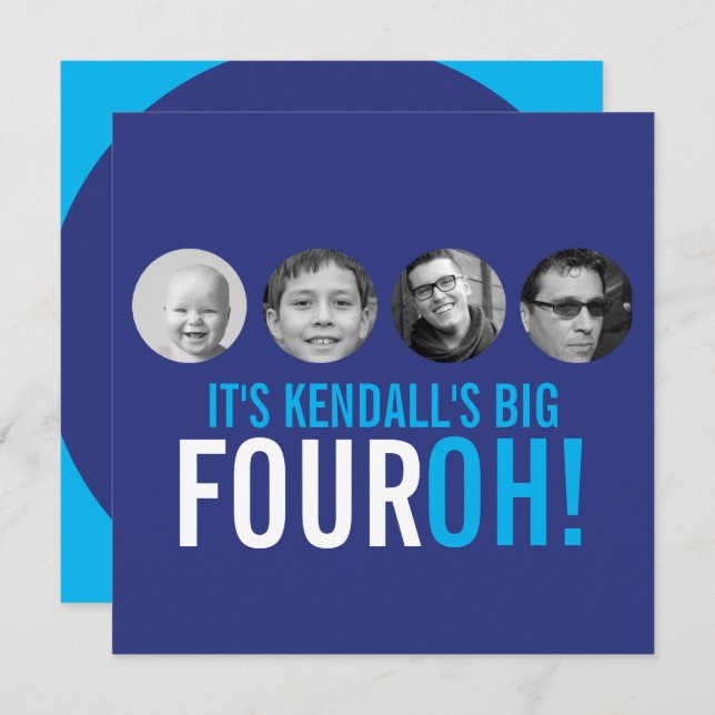 Convite 40º aniversário da foto azul escuro FOUROH! (Frente/Verso)
