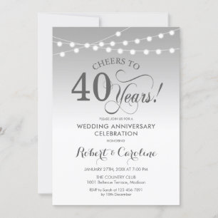 Convite 40º Aniversário de Casamento - Branco Prateado