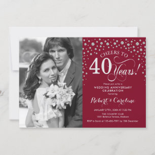 Convite 40º Aniversário de Casamento com Foto - Vermelho P