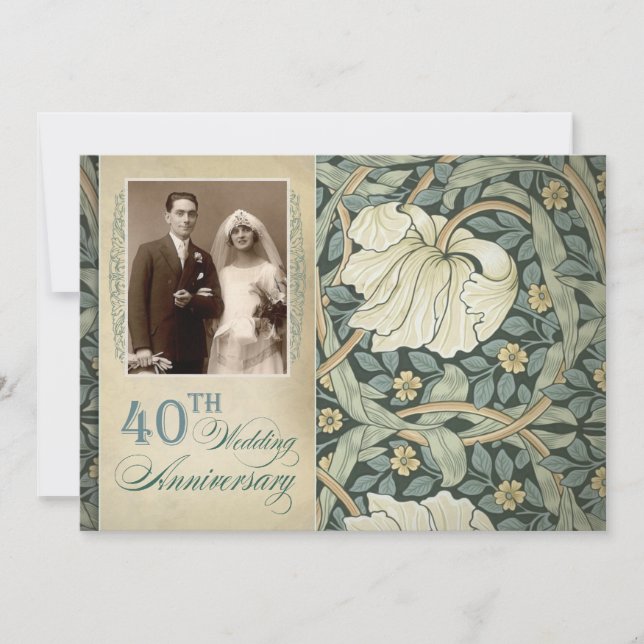 Convite 40º aniversário de casamento com lírio e foto (Frente)