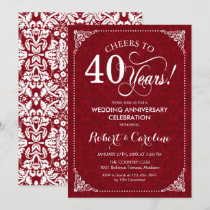 Convite 40º Aniversário de Casamento - Damasco Vermelho Ru