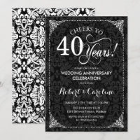 40º Aniversário de Casamento - Damask Preto Branco