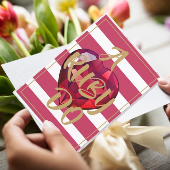 Convite 40º Aniversário de Casamento Elegante Listras Verm (Criador carregado)