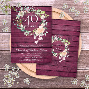 Convite 40º Aniversário de Casamento Floral em Madeira Ver