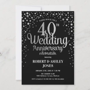 Convite 40º Aniversário de Casamento - Preto e Prata