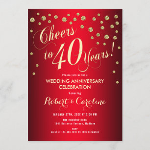 Convite 40º Aniversário de Casamento - Vermelho & Dourado