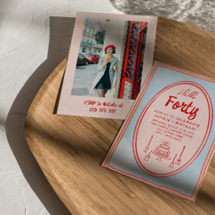 Convite 40º aniversário de foto Quirky desenhada à mão ros