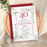 Convite 40º aniversário do casamento Ruby Greenery<br><div class="desc">Apresentando delicado verde-jardim de aquarela,  este convite de aniversário chic pode ser personalizado com sua informação especial de comemoração de 40 anos,  com um fundo vermelho rubi no sentido inverso. Projetado por Thisnotme©</div>