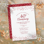 Convite 40º aniversário do casamento Ruby Hearts Confetti<br><div class="desc">Com delicado rubi,  coração de amor,  confete. Personalize com suas informações especiais de 40 anos de aniversário de rubi em carta chic. Projetado por Thisnotme©</div>