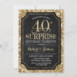 Convite 40º aniversário do casamento surpresa - Dourado ne<br><div class="desc">Surpresa 40º Convite à Celebração de Aniversário de Casamento. Design elegante em ouro preto e brilhante. Apresenta uma fonte elegante de script. Envie-me uma mensagem se precisar de mais personalização.</div>