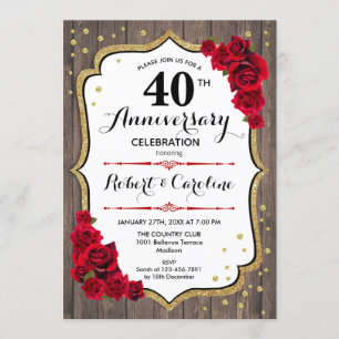 Convite 40º Aniversário - Madeira Vermelho Dourado