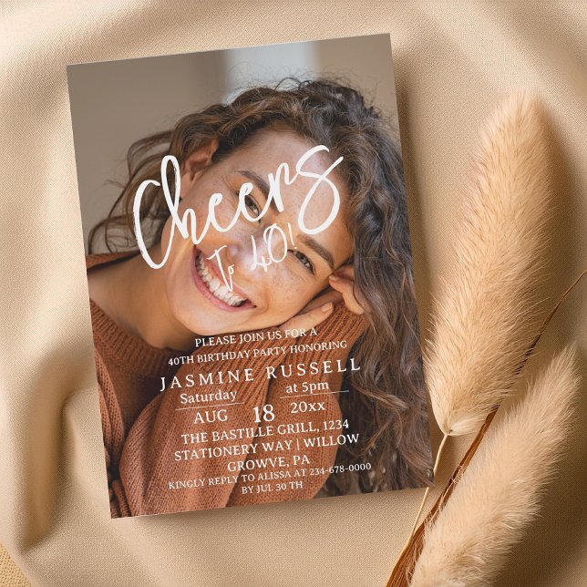 Convite 40º aniversário moderno de fotos para mulheres (Criador carregado)