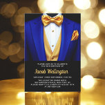 Convite 40º Aniversário Real Azul e Dourado de Tuxedo<br><div class="desc">Comemore em estilo com este Convite de Aniversário Real Azul e Dourado Tuxedo, exuando elegância e sofisticação. O fundo preto elegante e os sotaques dourados que brilham dão o tom para um caso luxuoso, perfeito para uma celebração de marco. Com seu refinado design, inspirado em tuxedo, esse convite capta a...</div>