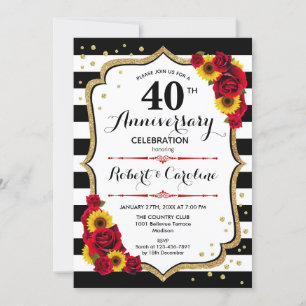 Convite 40º Aniversário - Rosas Vermelhas Girassóis