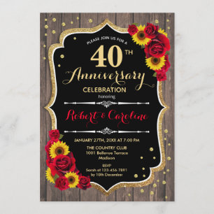 Convite 40º Aniversário - Rosas Vermelhas Girassóis Madeir