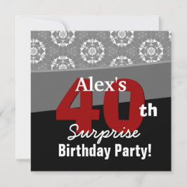 Convite 40º aniversário surpresa Modern Black White Red V1