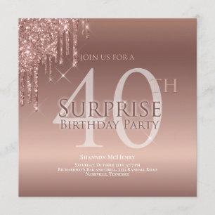 Convite 40º Aniversário Surpresa Rosa Glitter