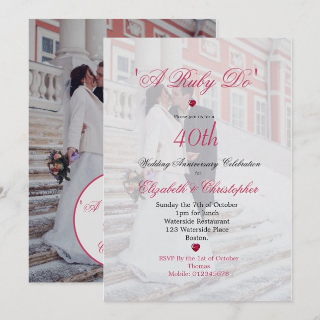 Convite 40º Foto de Aniversário de Casamento Elegante Um R (Frente/Verso)