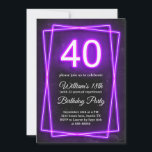 Convite 40º Funny Quarty Neon Lights Retro Black Birthday<br><div class="desc">40º Engraçado Quarenta Luzes de Neon Retro Black Aniversário</div>