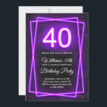 Convite 40º Funny Quarty Neon Lights Retro Black Birthday<br><div class="desc">40º Engraçado Quarenta Luzes de Neon Retro Black Aniversário</div>