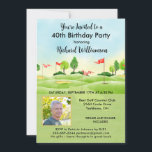 Convite 40º Golfe de Fotografia Festa de aniversário de Ho<br><div class="desc">Este Convite de festas festivo e colorido tem um tema Golfe e é perfeito para um Golfe. Ele apresenta um carrinho de golfe com Golf Clubs em um Curso de Golfe, muito para personalizar para se adequar ao seu evento, assim como a uma foto. Nós temos todos os ingredientes para...</div>