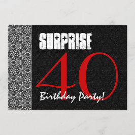 Convite 40º Padrão Branco Vermelho de Aniversário Surpresa