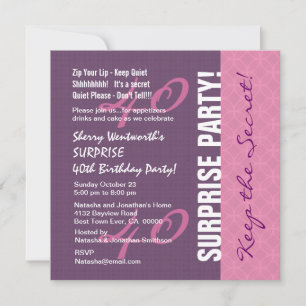 Convite 40º Padrão SurPRISE Birthday Roxo e Rosa