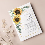 Convite 40º Partido Surpresa Birthday Floral Greenery<br><div class="desc">Crie um convite de aniversário de surpresa floral usando nosso modelo bonito com girassóis,  eucalipto verde com quadro geométrico sobre fundo branco. Clique com facilidade no botão "Personalizar" para obter detalhes</div>
