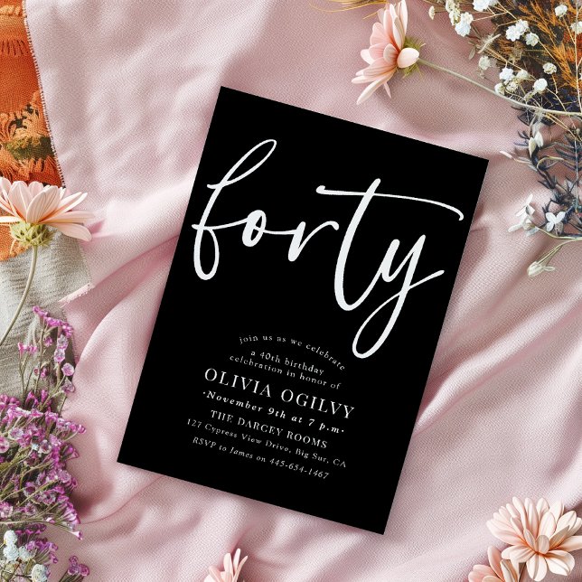 Convite 40º White no Script Moderno da Festa de aniversári (Criador carregado)