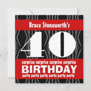 Convite 40.a Festa de aniversário Surpresa Vermelha Preta
