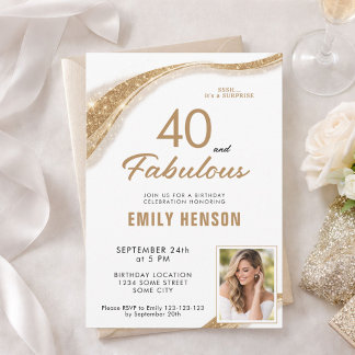 Convite 40 and Fabulous Gold Glitter 40th Birthday