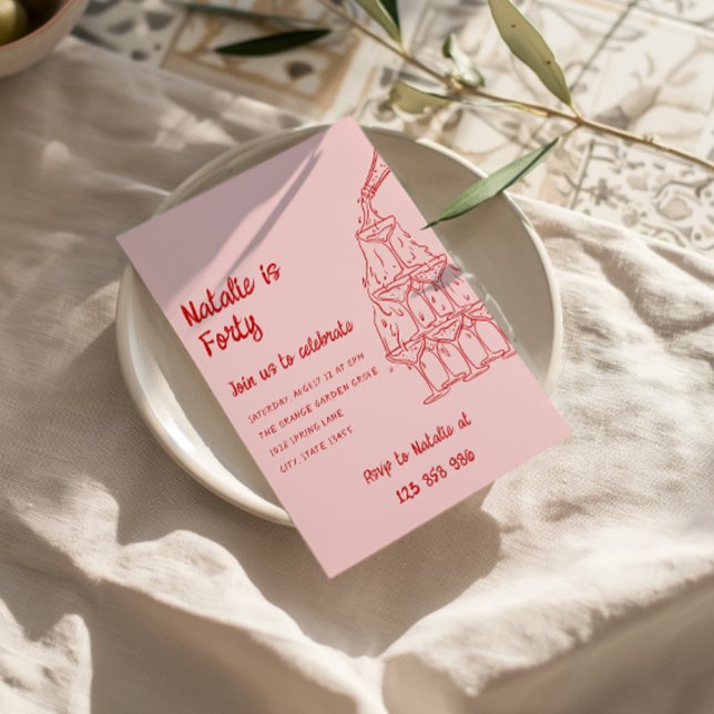 Convite 40° aniversário de champanhe desenhado à mão Torre (Criador carregado)