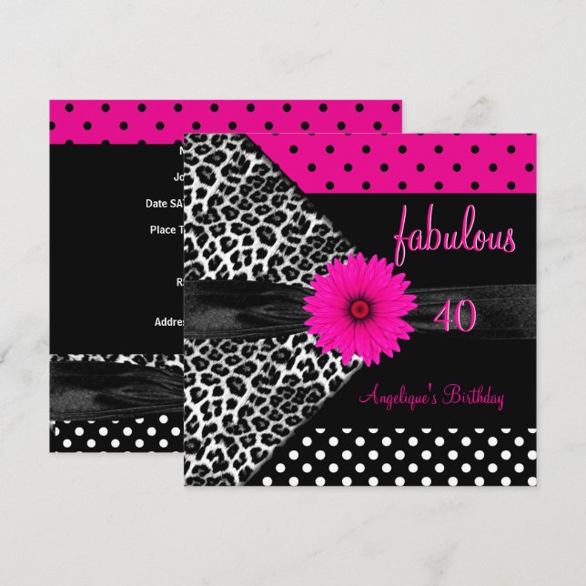 Convite 40 anos fabulosos de aniversário Zebra Manchas Bol (Frente/Verso)