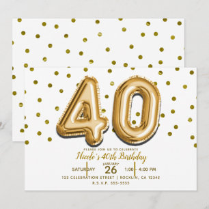 Convite 40 Balões Dourados & Confetes Aniversário de 40 An