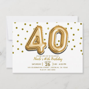 Convite 40 Balões Dourados & Confetes Aniversário de 40 An