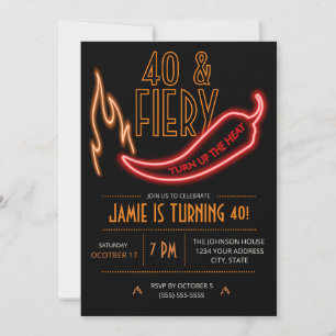 Convite 40 e Ardente, Aniversário de 40 anos Neon