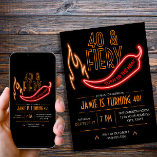 Convite 40 e Ardente, Aniversário de 40 anos Neon