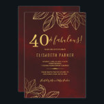 Convite 40 e fabulosa aniversário de 40 anos de ouro verme<br><div class="desc">A elegante vintage de luxo inspirou um modelo convite de festas aniversário de 40 anos com folhas folhagem em um fundo vermelho arrojado profundo de antiguidade em apuros. — O convite é adequado para todas as estações festas de aniversário de marcos clássicos - 30, 40, 50, 60, 70, 80, 90,...</div>