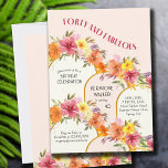 Convite 40 e Fabulosa Arca Dourada Floral aniversário de 4<br><div class="desc">aniversário de 40 anos convite de festas para mulheres. O design chama-se "Quarenta e Fabuloso" e o modelo é configurado para que você adicione seu texto de convite personalizado. Este bonito design floral tem modernos arcos de ouro e glândulas de flores e folhagem em pêssegos e frutas de natas de...</div>