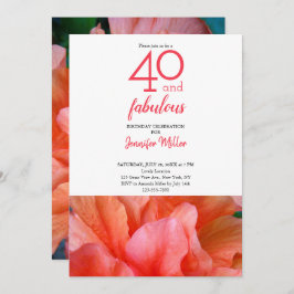 Convite 40 e Fabulosa Foto de Flor Cor-de-Rosa Laranja Lar