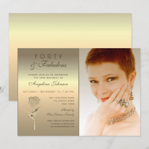 Convite 40 e Fabulosas , Foto de Flor de Rosa Dourada Glam