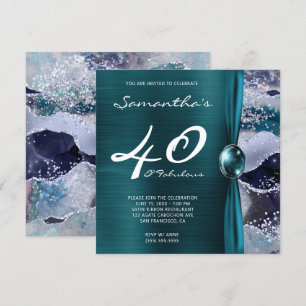 Convite 40 e Fabuloso Aniversário Azul Teal Ágata Oceano