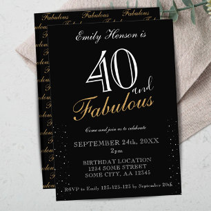 Convite 40 e Fabuloso Aniversário com Letra Elegante Preta
