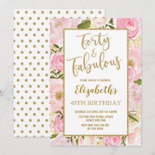 Convite 40 e Fabuloso aniversário de 40 anos Floral Doura