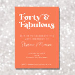 Convite 40 e Fabuloso Apricot Bold Typoografia Aniversário<br><div class="desc">Prepare-se para comemorar em estilo com nosso Convite de festas '40 e Fabuloso'! 🎉 🎂 Concebido com tipografia ousada, este convite é tão único, moderno e moderno como tu és. A cor laranja do damasco brilhante adiciona um pop de cor ao seu dia especial, fazer um convite para se lembrar....</div>