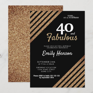 Convite 40 e Fabuloso Elegante Brilho Dourado Aniversário 